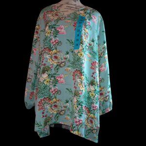 Mario Serrani Women’s 2XL Blue Floral V‑Neck Tunic Top Casual NWT